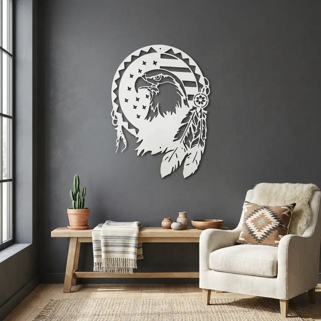 Bald Eagle Patriotic Native American Metal Art Wall Sign