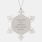 Valet Gifts for Men, Snowflake Ornament by Day, World's Best Dad by Night, Funny Christmas Unique Gifts from Friends, Unique Ornament for Him