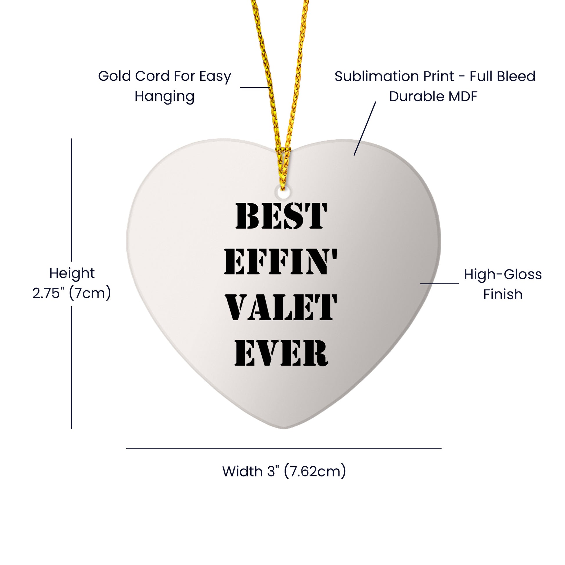 Valet Heart Ornament - Best Effin' Valet Ever - Funny Christmas Unique Gift for Friends, Family, or Coworkers