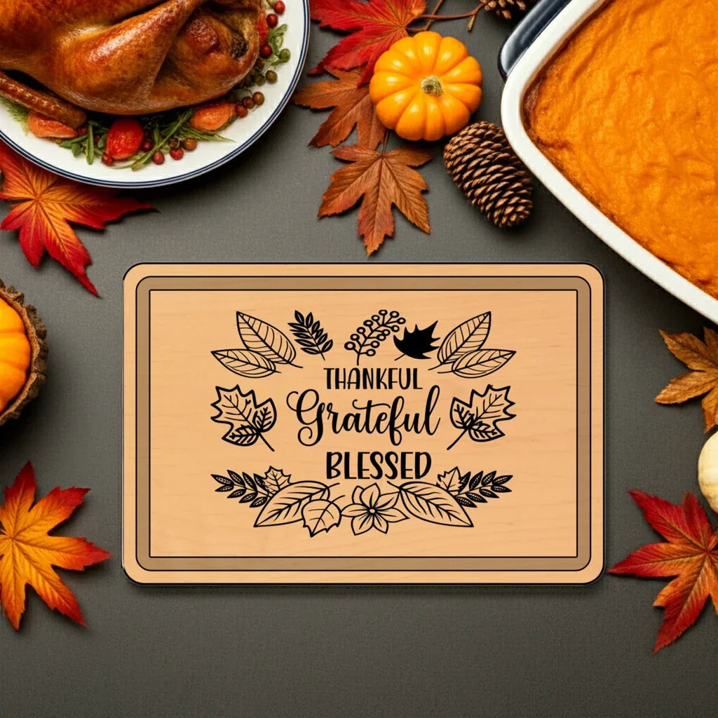 Engraved Wooden Cutting Board, Thankful Grateful Blessed Kitchen Decor, Personalized Gift for Thanksgiving, Wedding, Housewarming
