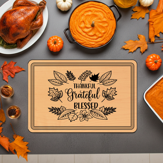 Engraved Wooden Cutting Board, Thankful Grateful Blessed Kitchen Decor, Personalized Gift for Thanksgiving, Wedding, Housewarming