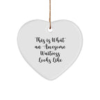 Waitress Heart Ornament Gifts from Men to Awesome Waitresses - 'This Is What An Awesome Waitress Looks Like' Quote, Heart Shaped, White Color, Perfect for Christmas