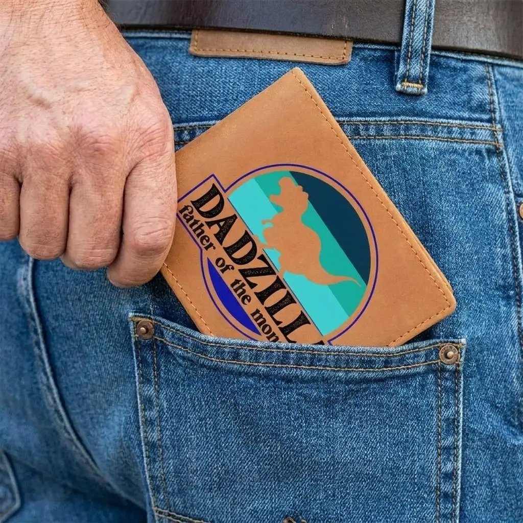 Dadzilla Leather Wallet Funny Dad Gift T Rex Dinosaur Wallet Father of Monsters Bifold Wallet Unique Fathers Day Gift for Him