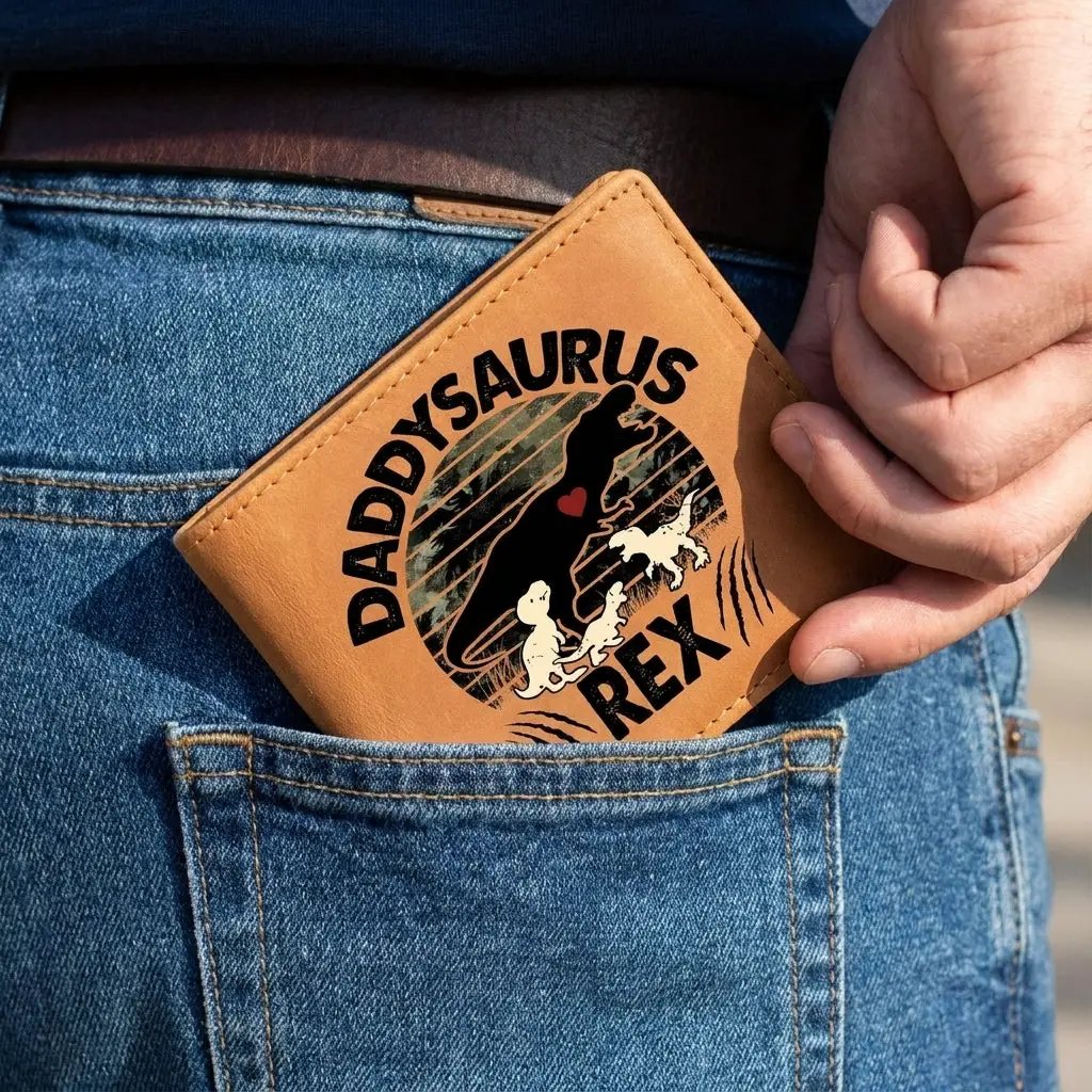 Daddysaurus Rex Leather Wallet Funny Dad Gift Personalized Dinosaur Wallet Gift for Father Birthday Christmas Gift for Him Cute Dino Dad Wallet