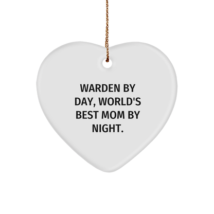 Warden Gifts by Day, Mom's Love Shines at Night, Heart Ornament for Christmas