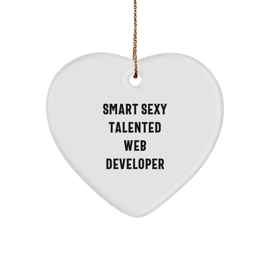 Smart Sexy Talented Web Developer Gift for Him or Her, Funny Heart Ornament for Christmas, 'He's the Heart of Our Web Development Team' - Image 1