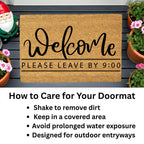 Funny Doormat - Welcome – Please Leave by 9:00 | Humorous Coir Welcome Mat | Cozy & Honest Home Décor Gift