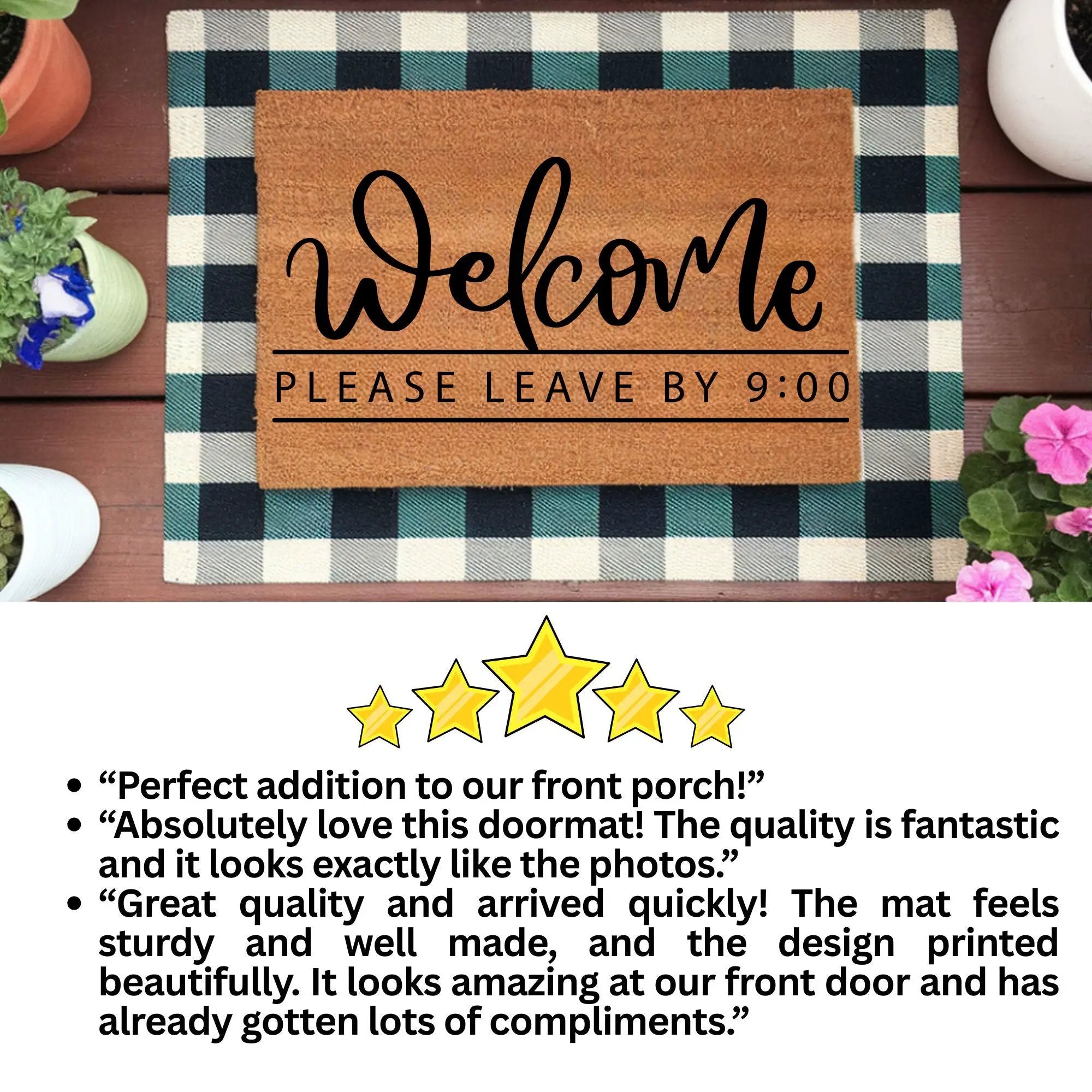 Funny Doormat - Welcome – Please Leave by 9:00 | Humorous Coir Welcome Mat | Cozy & Honest Home Décor Gift