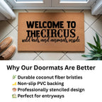 Welcome to the Circus Funny Family Doormat | Wild Kids and Animals Inside | Humorous Coir Welcome Mat for Busy Homes