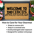 Welcome to the Circus Funny Family Doormat | Wild Kids and Animals Inside | Humorous Coir Welcome Mat for Busy Homes
