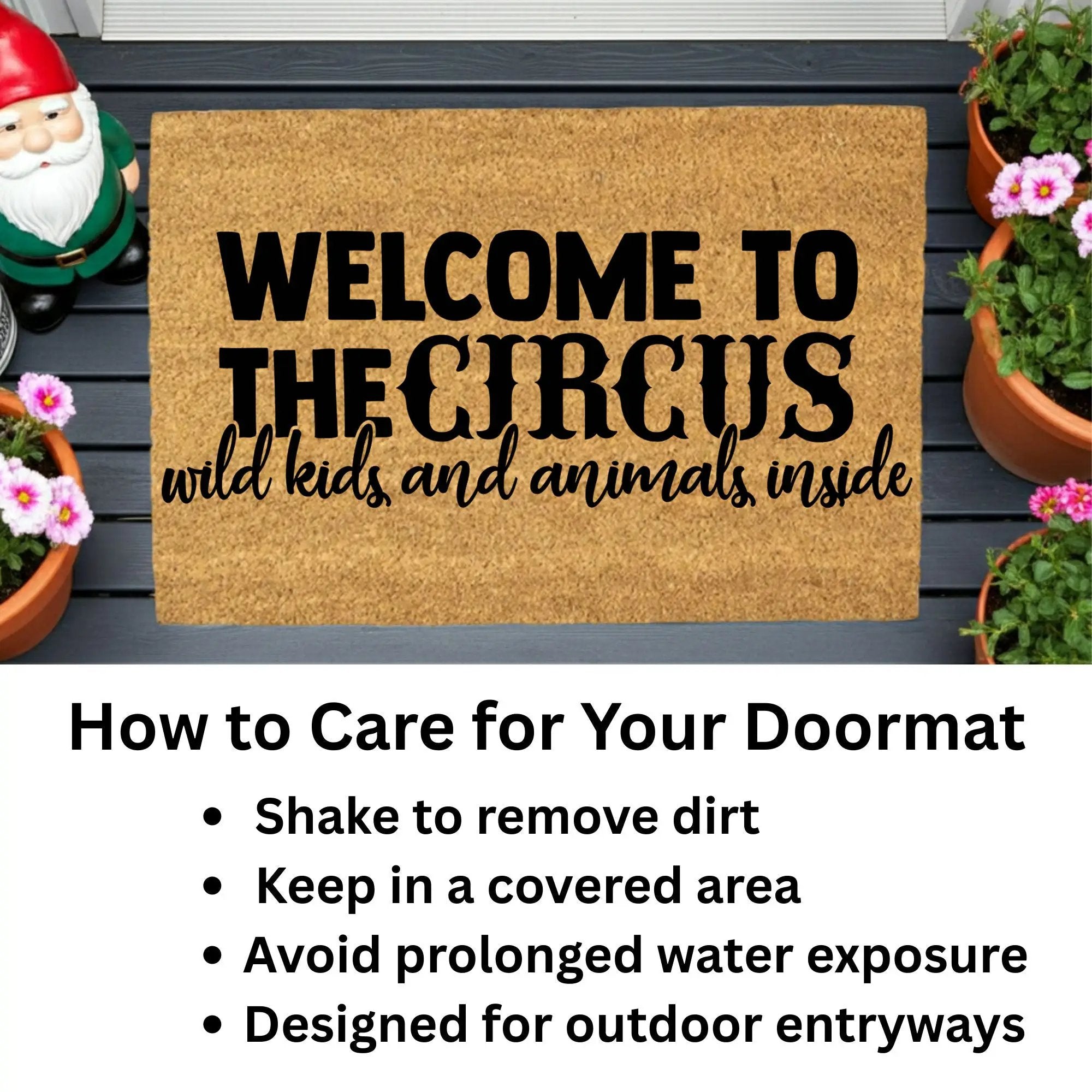 Welcome to the Circus Funny Family Doormat | Wild Kids and Animals Inside | Humorous Coir Welcome Mat for Busy Homes