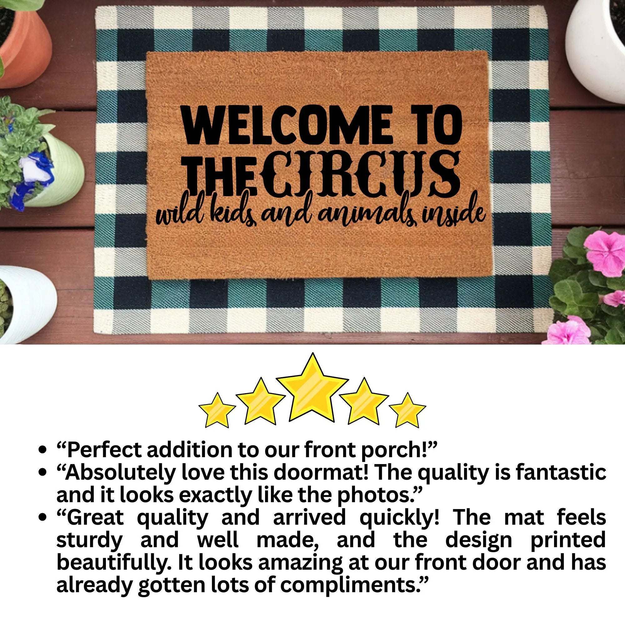 Welcome to the Circus Funny Family Doormat | Wild Kids and Animals Inside | Humorous Coir Welcome Mat for Busy Homes