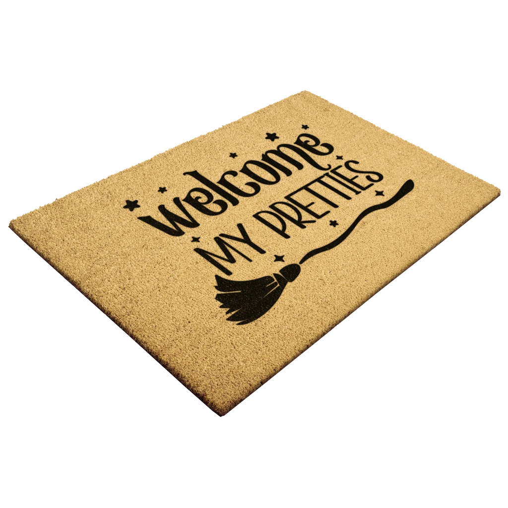 Welcome My Pretties Coir Doormat – Witchy Halloween Welcome Mat | Funny Front Porch Decor | Rustic Fall Entryway Rug