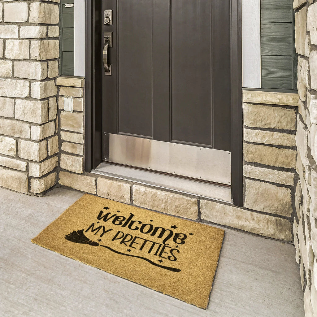 Welcome My Pretties Coir Doormat – Witchy Halloween Welcome Mat | Funny Front Porch Decor | Rustic Fall Entryway Rug