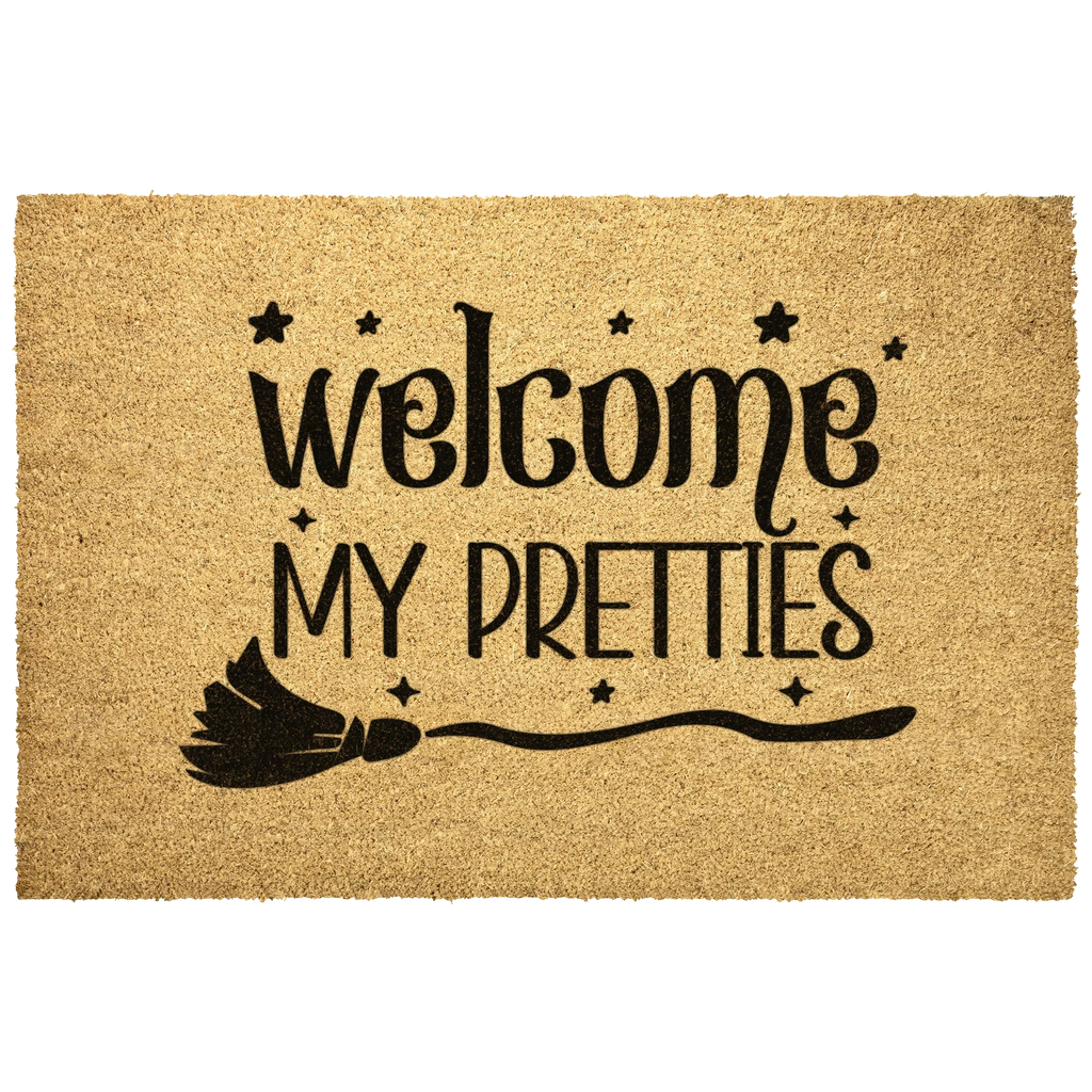 Welcome My Pretties Coir Doormat – Witchy Halloween Welcome Mat | Funny Front Porch Decor | Rustic Fall Entryway Rug