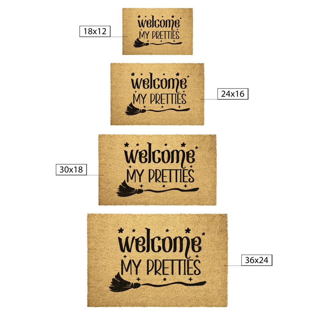 Welcome My Pretties Coir Doormat – Witchy Halloween Welcome Mat | Funny Front Porch Decor | Rustic Fall Entryway Rug