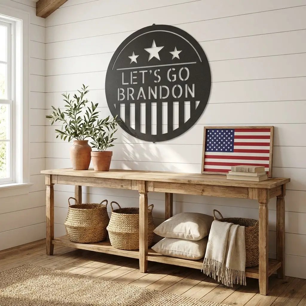 Personalized Patriotic Metal Wall Art Sign – Custom American Shield Steel Decor – Rustic USA Flag Wall Hanging – Farmhouse Patriotic Home Decor