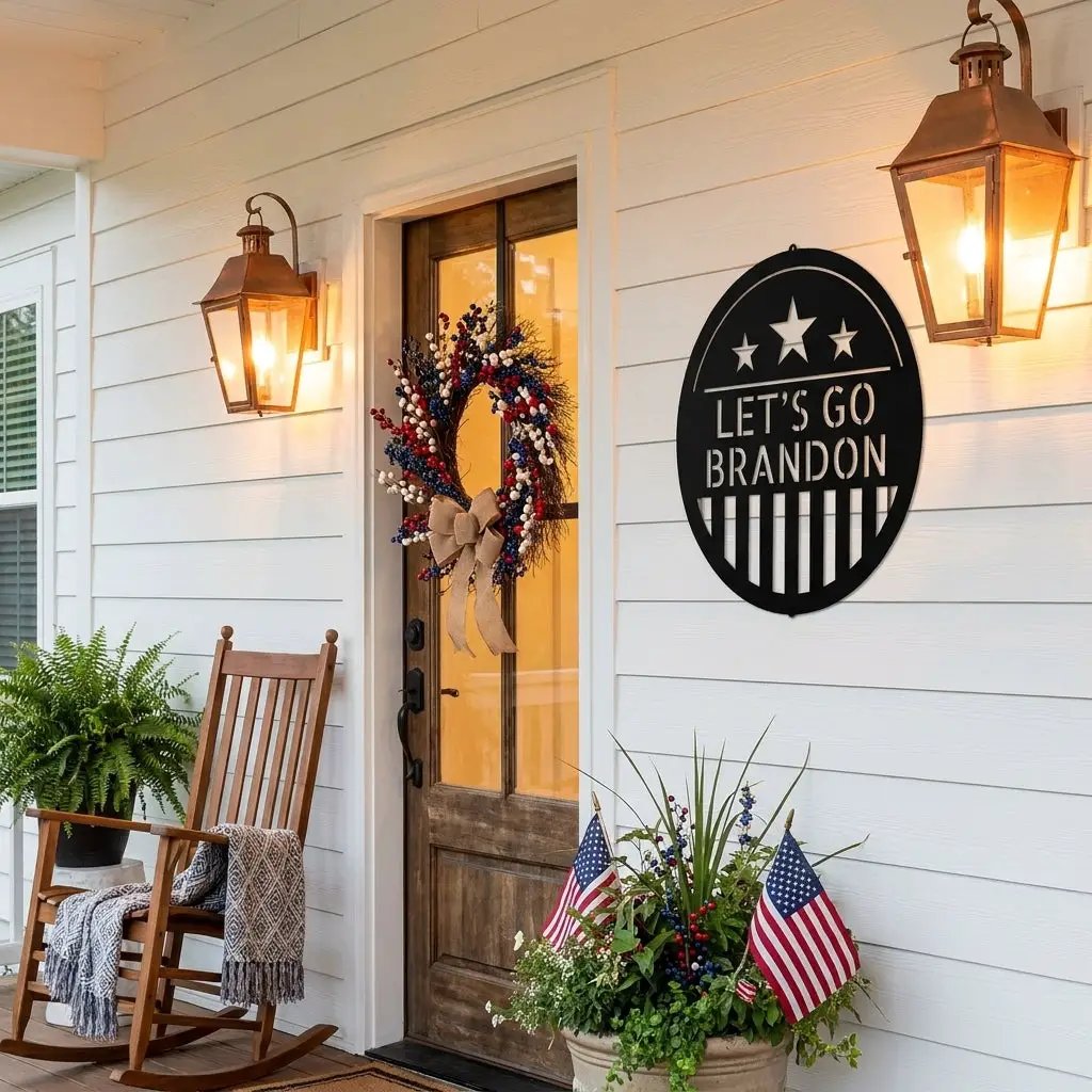 Personalized Patriotic Metal Wall Art Sign – Custom American Shield Steel Decor – Rustic USA Flag Wall Hanging – Farmhouse Patriotic Home Decor