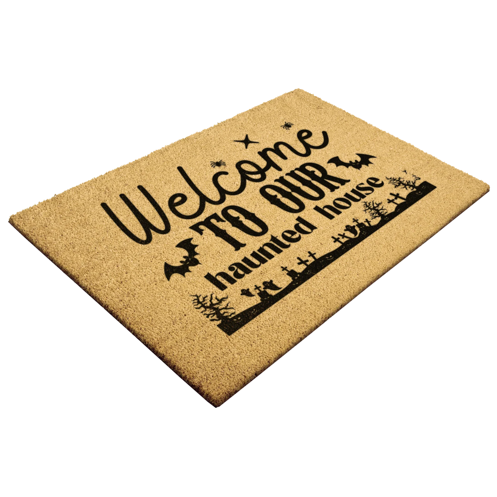 Welcome to Our Haunted House Coir Doormat – Spooky Halloween Welcome Mat | Rustic Haunted Porch Decor | Funny Fall Entryway Rug