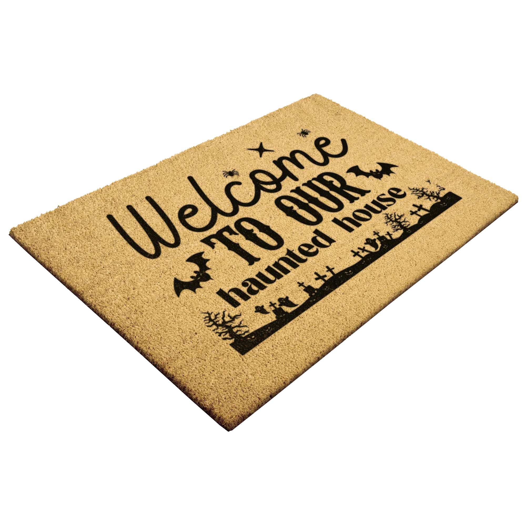 Welcome to Our Haunted House Coir Doormat – Spooky Halloween Welcome Mat | Rustic Haunted Porch Decor | Funny Fall Entryway Rug
