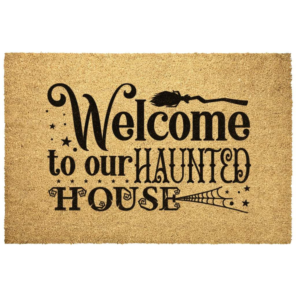 Welcome to Our Haunted House Coir Doormat – Witchy Halloween Welcome Mat | Spooky Fall Front Porch Decor | Rustic Farmhouse Entry Rug