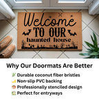 Welcome to Our Haunted House Coir Doormat – Spooky Halloween Welcome Mat | Rustic Haunted Porch Decor | Funny Fall Entryway Rug