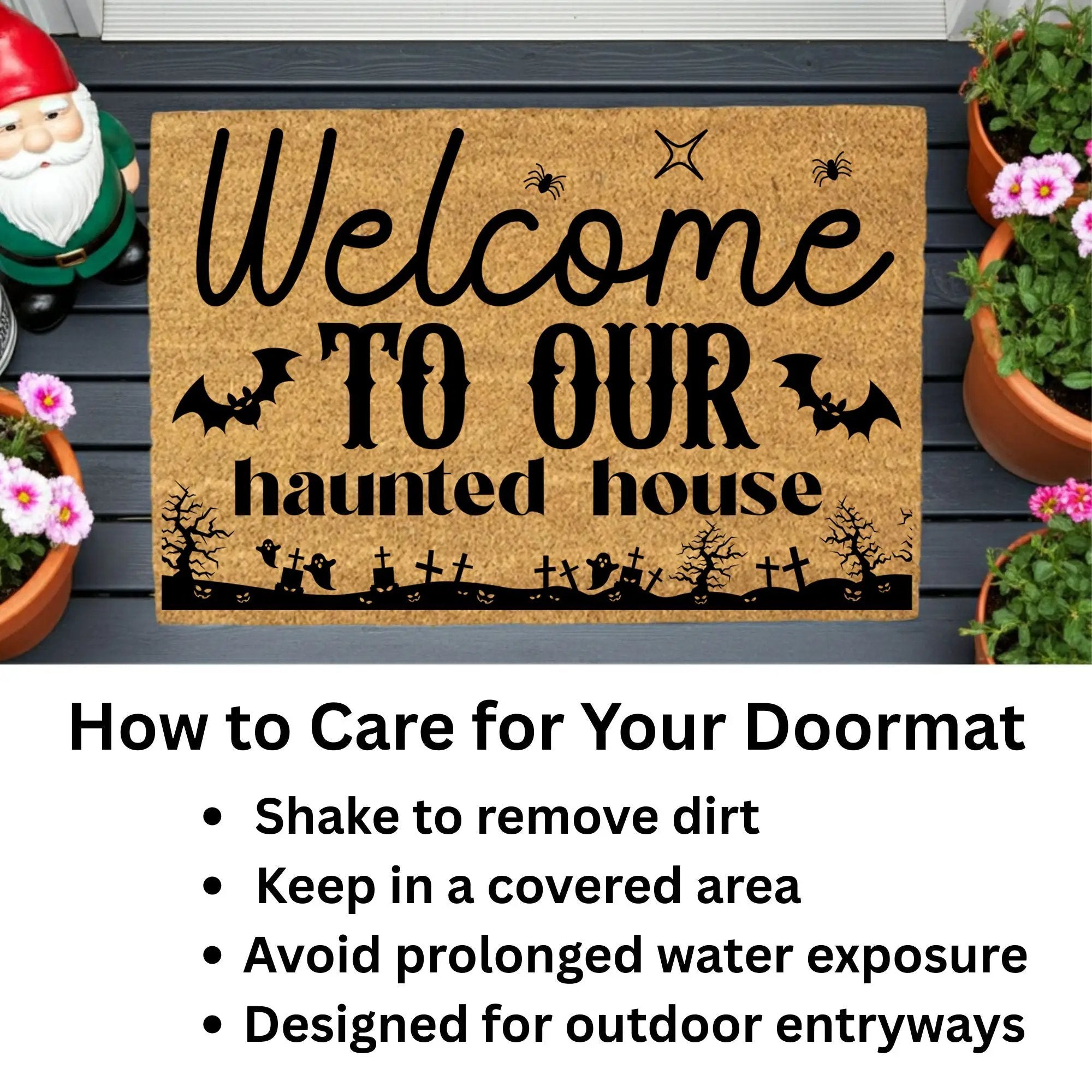 Welcome to Our Haunted House Coir Doormat – Spooky Halloween Welcome Mat | Rustic Haunted Porch Decor | Funny Fall Entryway Rug