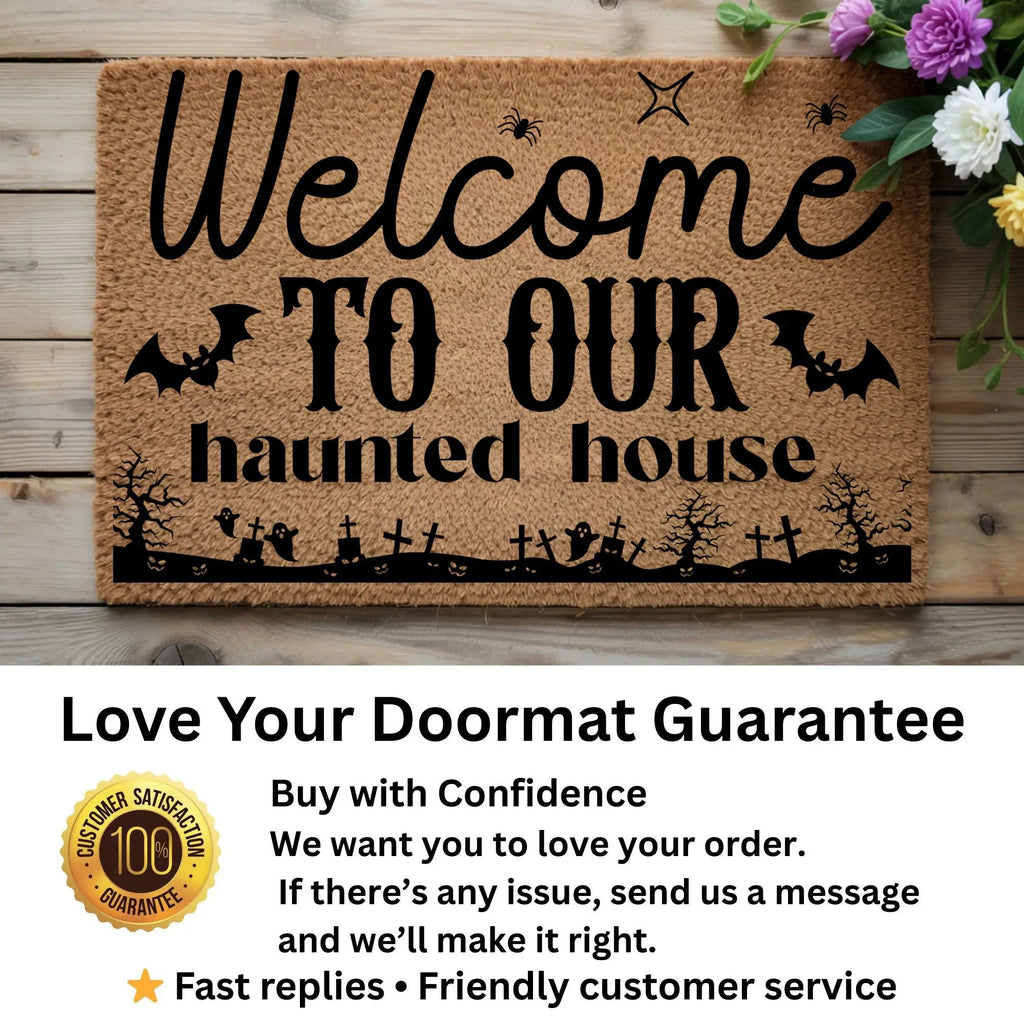 Welcome to Our Haunted House Coir Doormat – Spooky Halloween Welcome Mat | Rustic Haunted Porch Decor | Funny Fall Entryway Rug