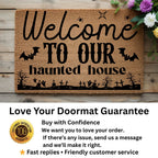 Welcome to Our Haunted House Coir Doormat – Spooky Halloween Welcome Mat | Rustic Haunted Porch Decor | Funny Fall Entryway Rug