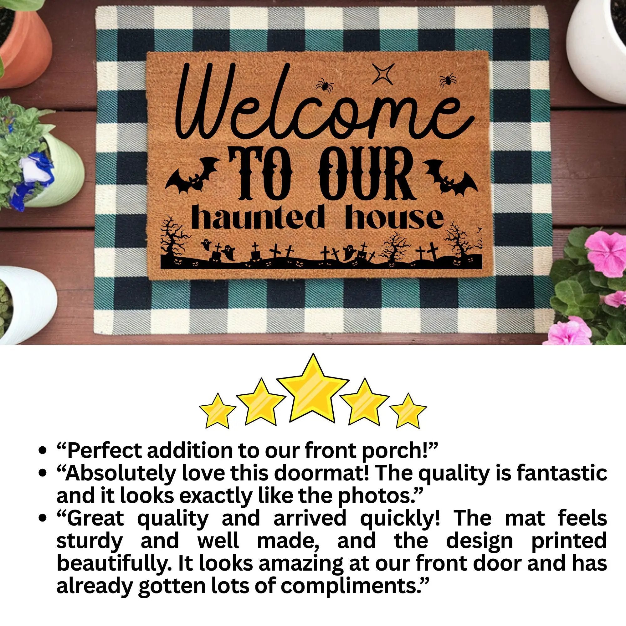 Welcome to Our Haunted House Coir Doormat – Spooky Halloween Welcome Mat | Rustic Haunted Porch Decor | Funny Fall Entryway Rug