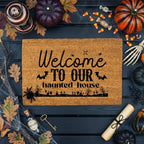 Welcome to Our Haunted House Coir Doormat – Spooky Halloween Welcome Mat | Rustic Haunted Porch Decor | Funny Fall Entryway Rug