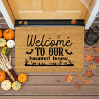 Welcome to Our Haunted House Coir Doormat – Spooky Halloween Welcome Mat | Rustic Haunted Porch Decor | Funny Fall Entryway Rug