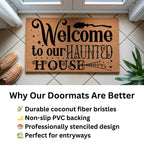 Welcome to Our Haunted House Coir Doormat – Witchy Halloween Welcome Mat | Spooky Fall Front Porch Decor | Rustic Farmhouse Entry Rug