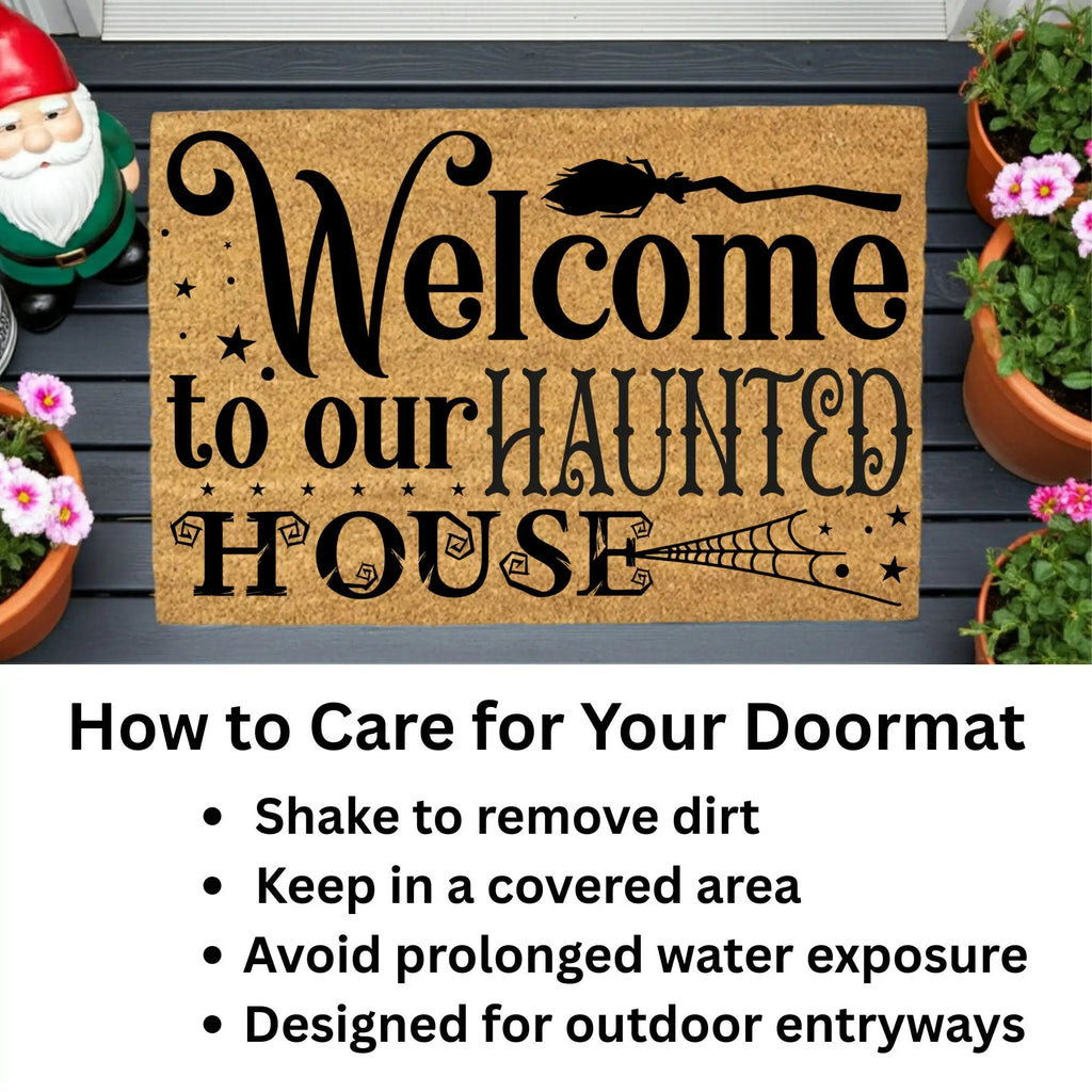 Welcome to Our Haunted House Coir Doormat – Witchy Halloween Welcome Mat | Spooky Fall Front Porch Decor | Rustic Farmhouse Entry Rug