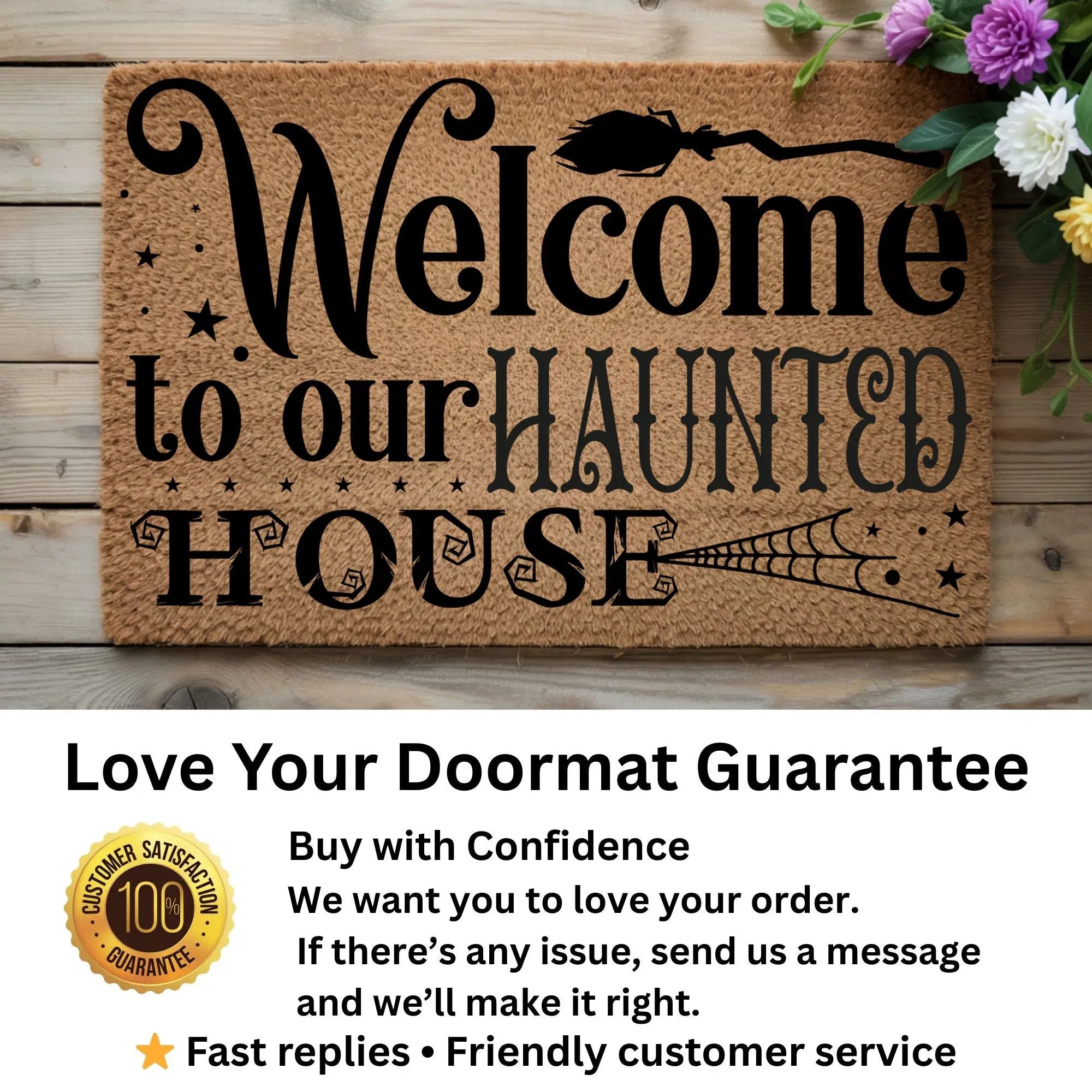 Welcome to Our Haunted House Coir Doormat – Witchy Halloween Welcome Mat | Spooky Fall Front Porch Decor | Rustic Farmhouse Entry Rug