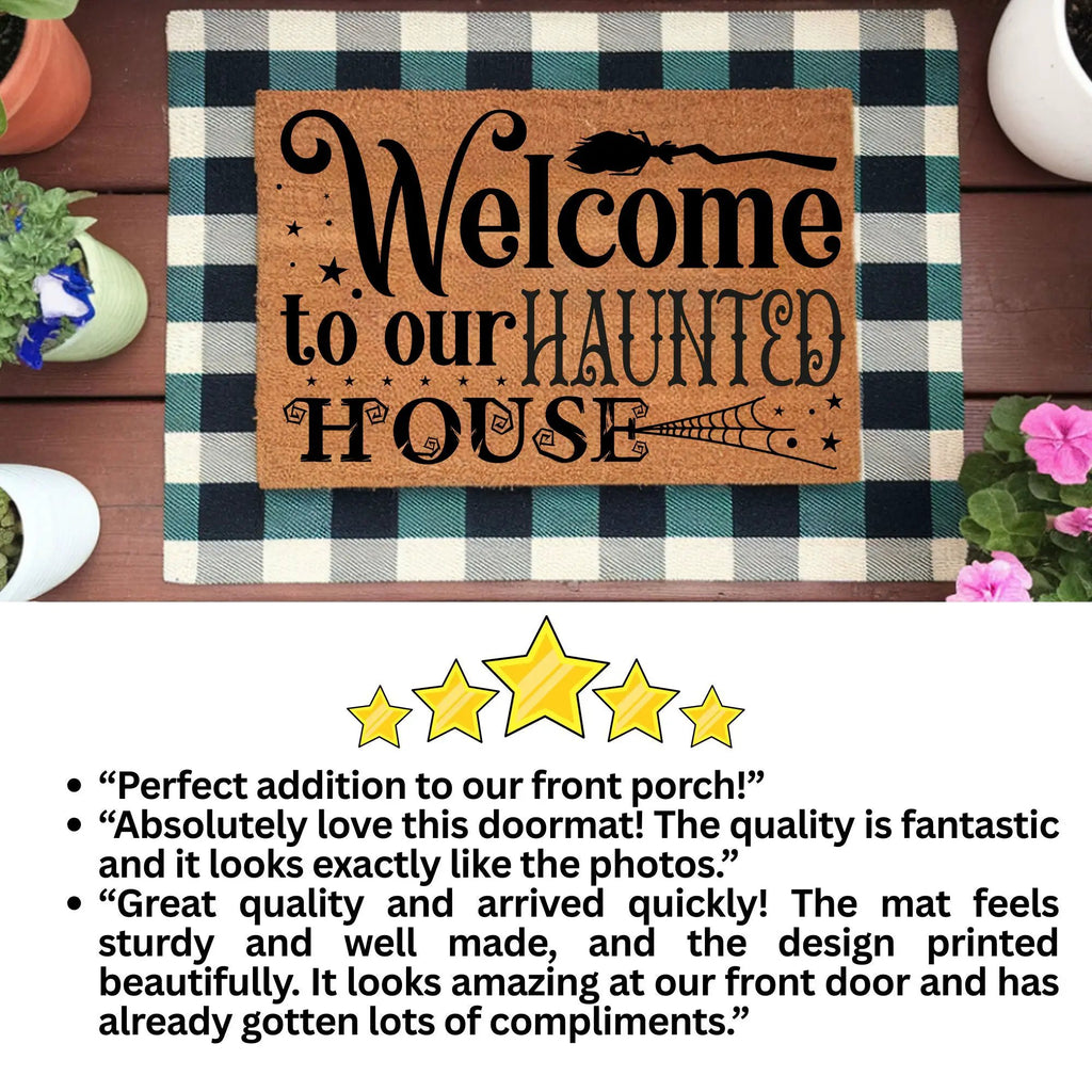 Welcome to Our Haunted House Coir Doormat – Witchy Halloween Welcome Mat | Spooky Fall Front Porch Decor | Rustic Farmhouse Entry Rug