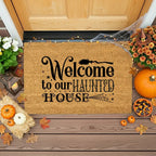 Welcome to Our Haunted House Coir Doormat – Witchy Halloween Welcome Mat | Spooky Fall Front Porch Decor | Rustic Farmhouse Entry Rug