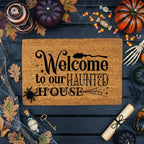 Welcome to Our Haunted House Coir Doormat – Witchy Halloween Welcome Mat | Spooky Fall Front Porch Decor | Rustic Farmhouse Entry Rug