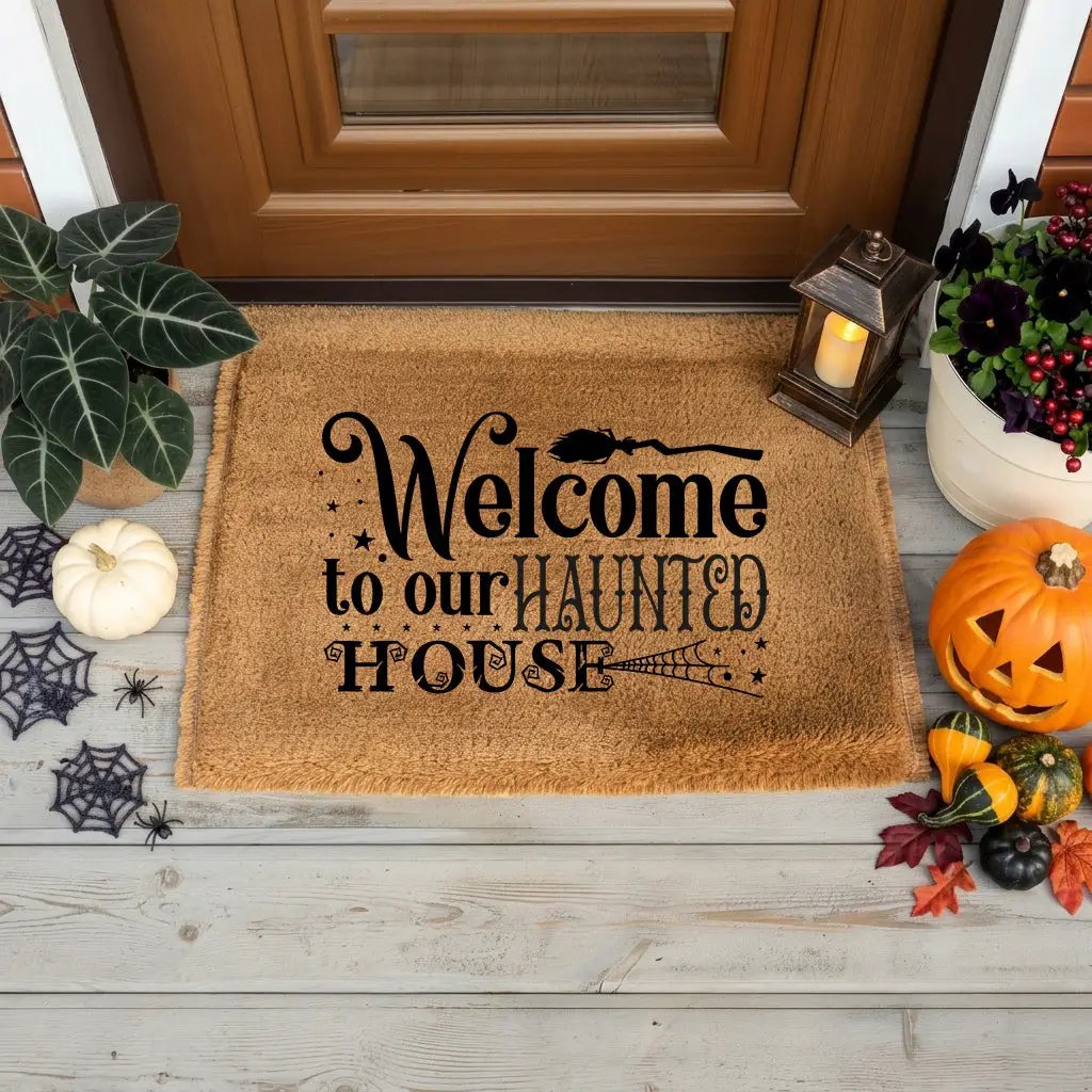 Welcome to Our Haunted House Coir Doormat – Witchy Halloween Welcome Mat | Spooky Fall Front Porch Decor | Rustic Farmhouse Entry Rug