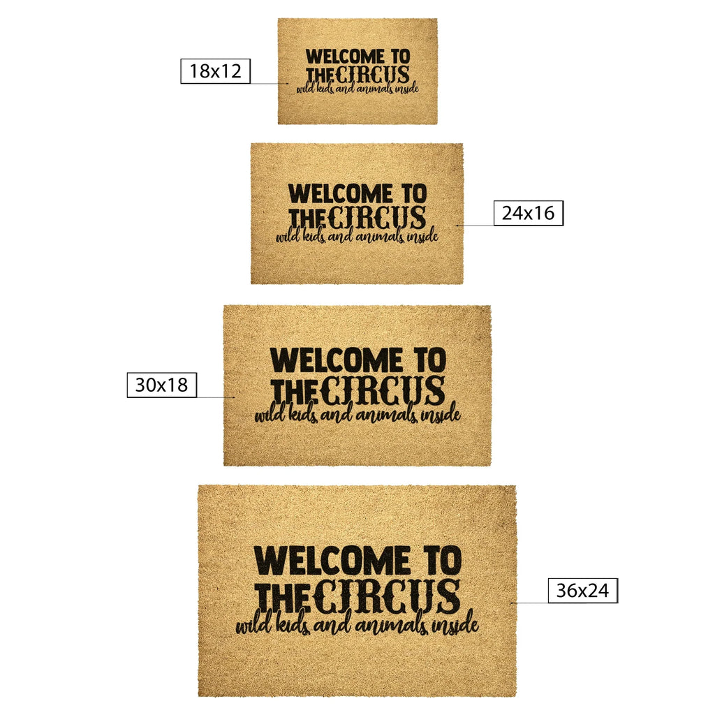 Welcome to the Circus Funny Family Doormat | Wild Kids and Animals Inside | Humorous Coir Welcome Mat for Busy Homes