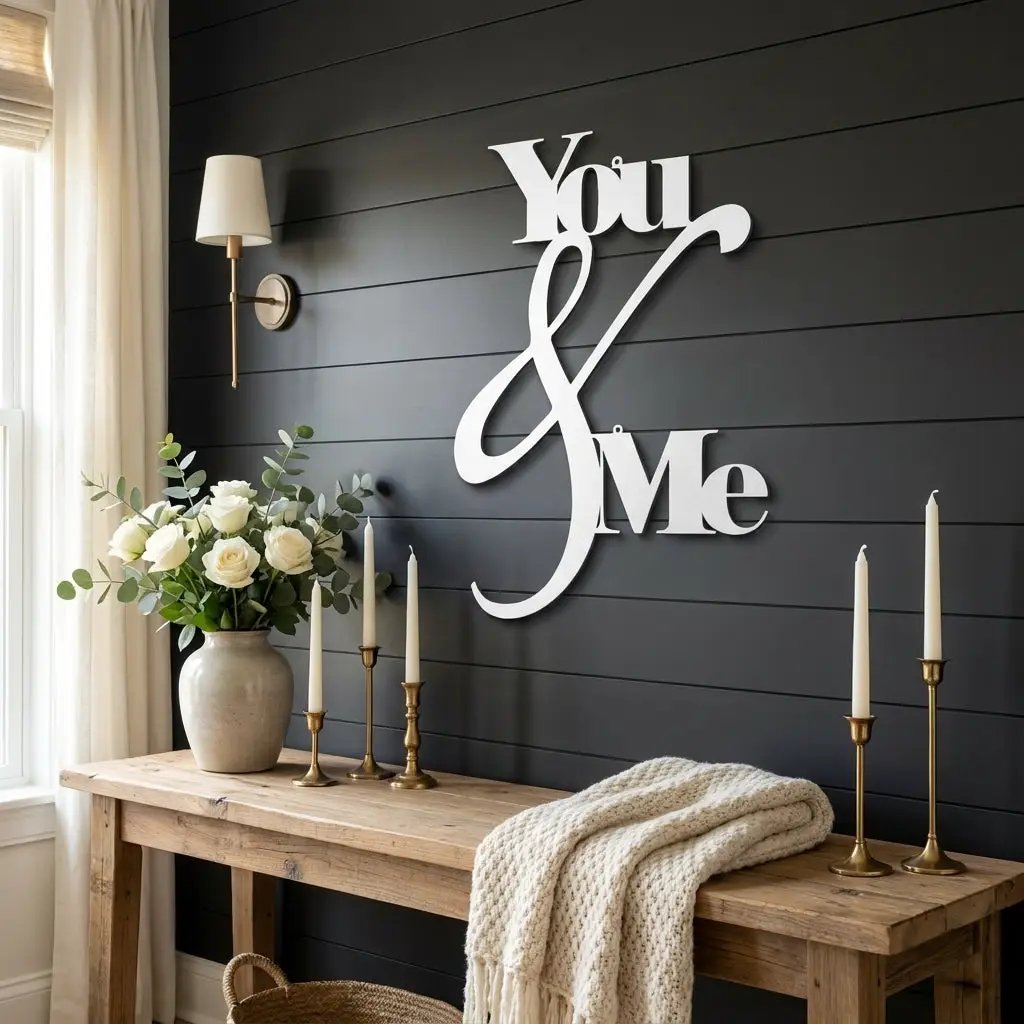 You and Me Metal Wall Art – Romantic Couple Sign – Wedding Gift, Anniversary Decor, Farmhouse Bedroom Wall Decor, Love Sign