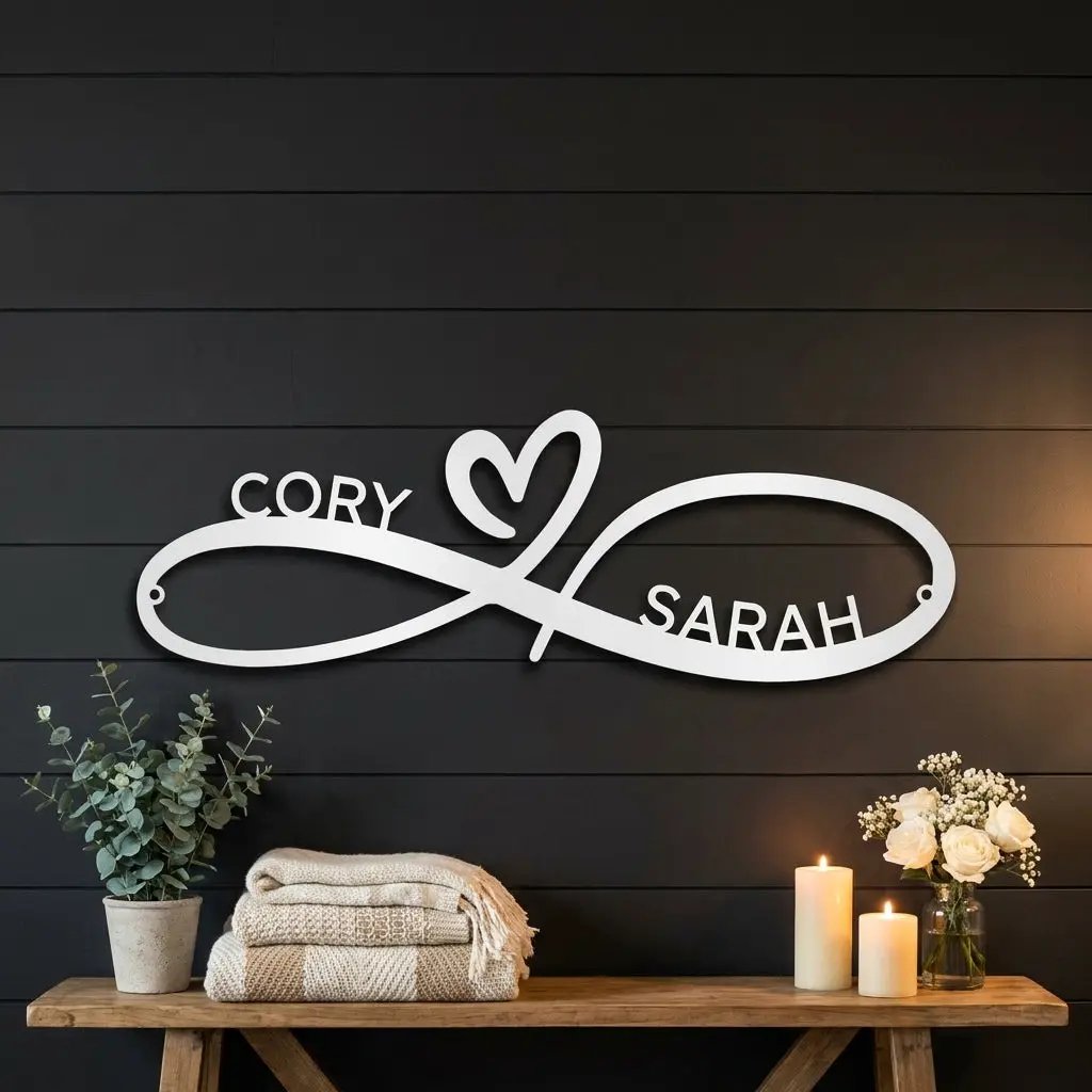 Personalized Infinity Name Metal Wall Art – Custom Couple Sign with Heart, Wedding Gift, Anniversary Decor, Romantic Home Decor