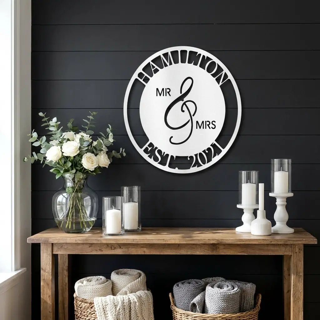 Personalized Mr and Mrs Metal Wall Art Sign with Family Name and Established Date – Custom Wedding Gift, Anniversary Name Sign, Last Name Wall Decor