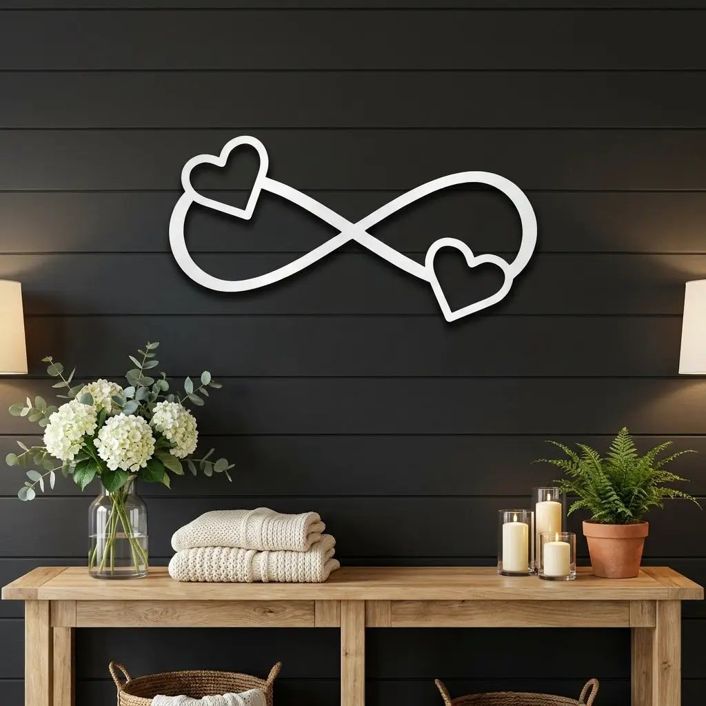 Infinity Heart Metal Wall Art – Personalized Couple Sign – Romantic Wall Decor – Wedding & Anniversary Gift
