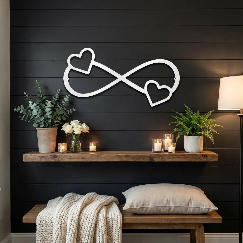 Infinity Heart Metal Wall Art – Personalized Couple Sign – Romantic Wall Decor – Wedding & Anniversary Gift