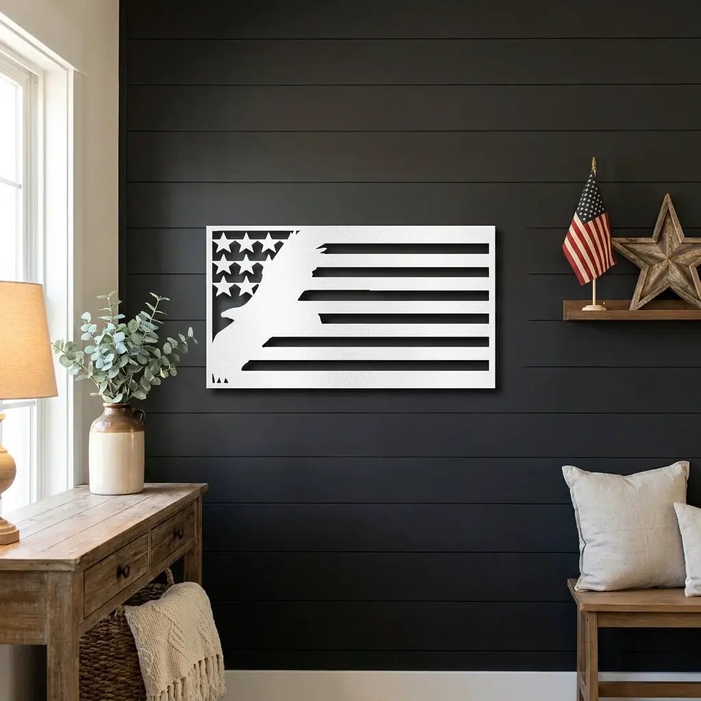 American Flag Eagle Metal Wall Art, Patriotic Eagle Decor, USA Flag Wall Art,