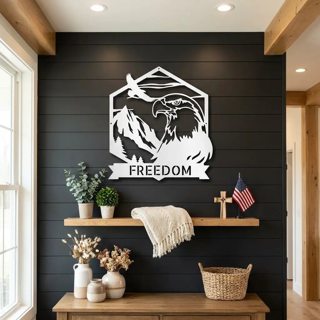 Personalized Eagle Metal Wall Art, Custom Freedom Sign, Mountain Eagle Decor, Patriotic Wall Art