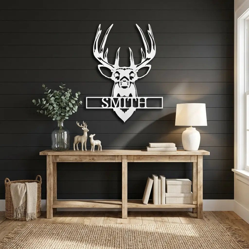 Personalized Deer Head Metal Wall Art Custom Family Name Sign Buck Antler Decor Rustic Cabin Farmhouse Wall Hanging Hunting Gift Idea