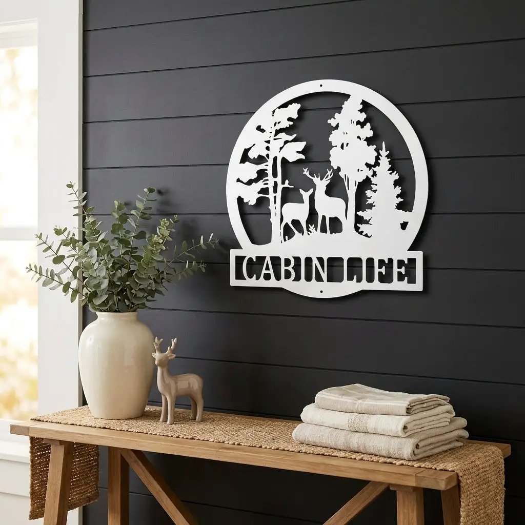 Deer in the Woods Personalized Metal Art Wall Sign: A Serene Slice of Nature for Your Home
