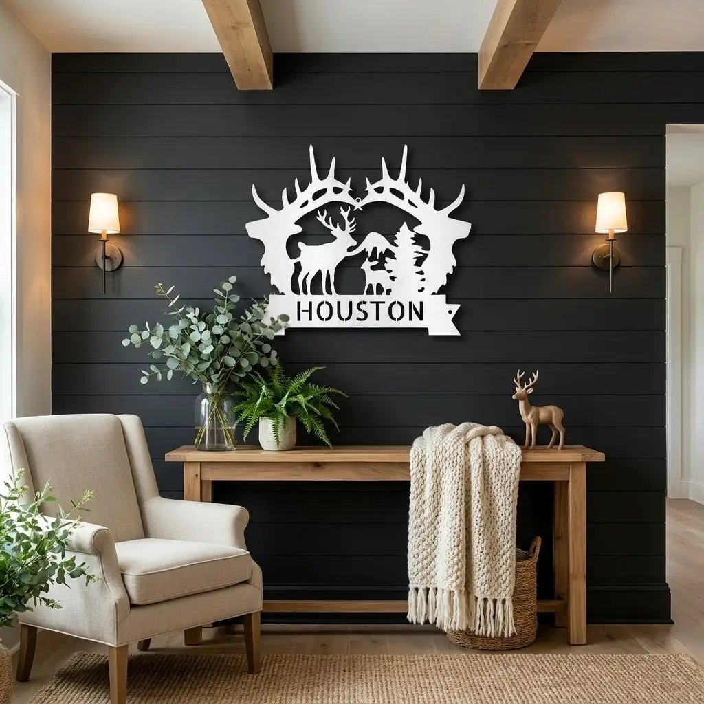 Big Deer Antler Personalized Name Metal Art Wall Sign